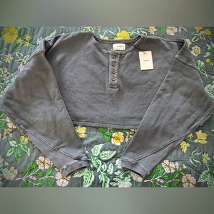Joah Brown Henley Cropped Sweatshirt | Evergreen French Terry | Size S/M | NWT